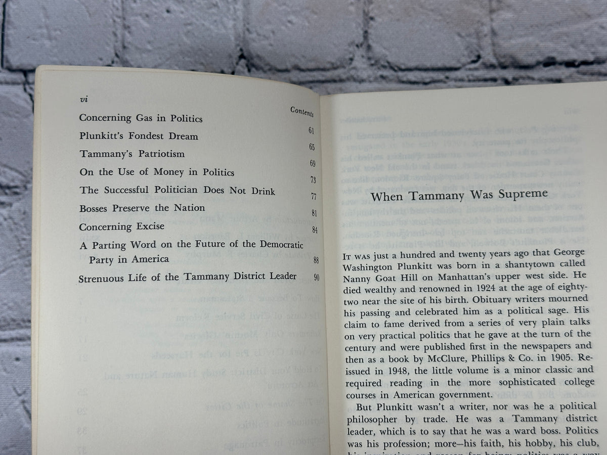 Plunkitt of Tammany Hall by William L. Riordon, 1963 Dutton paperback - contents and first chapter