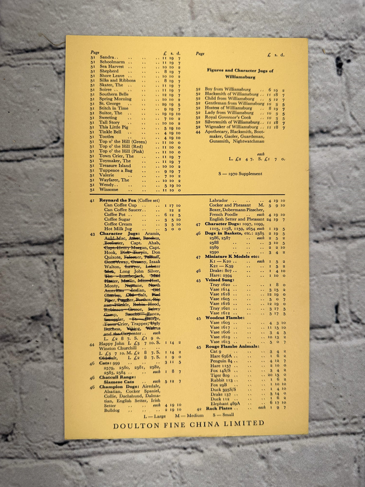 Royal Doulton Figures Collectors' Book No. 11, 1969 spiral-bound catalogue - 1970 price list, reverse