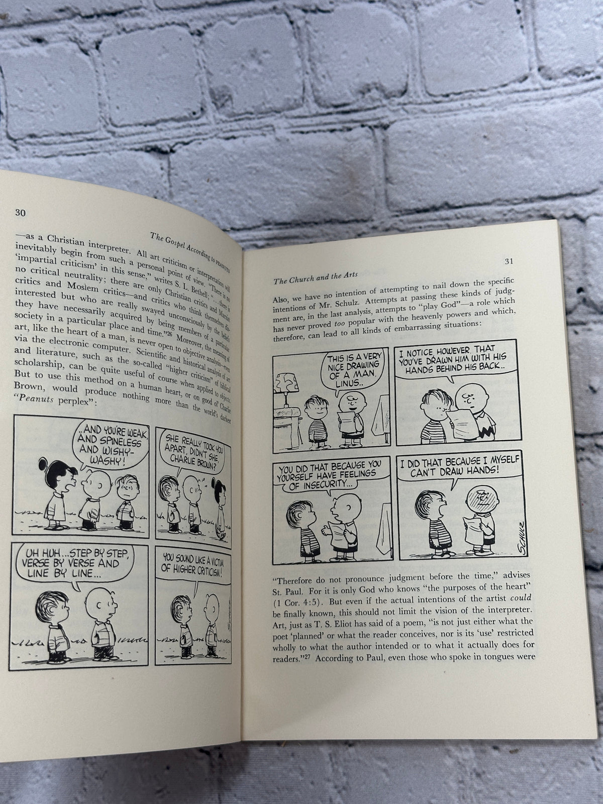 The Gospel According to Peanuts by Robert L. Short, 1965 John Knox Press paperback - interior pages with comic strips