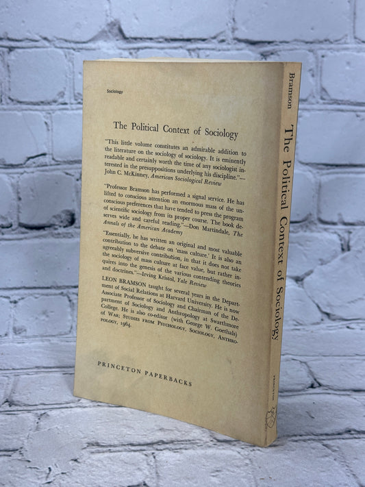 The Political Context of Sociology by Leon Bramson, 1967 Princeton paperback - back cover and spine
