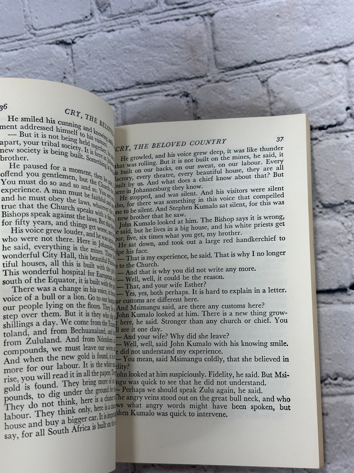 Cry, the Beloved Country by Alan Paton, 1961 Scribner Library paperback - interior pages