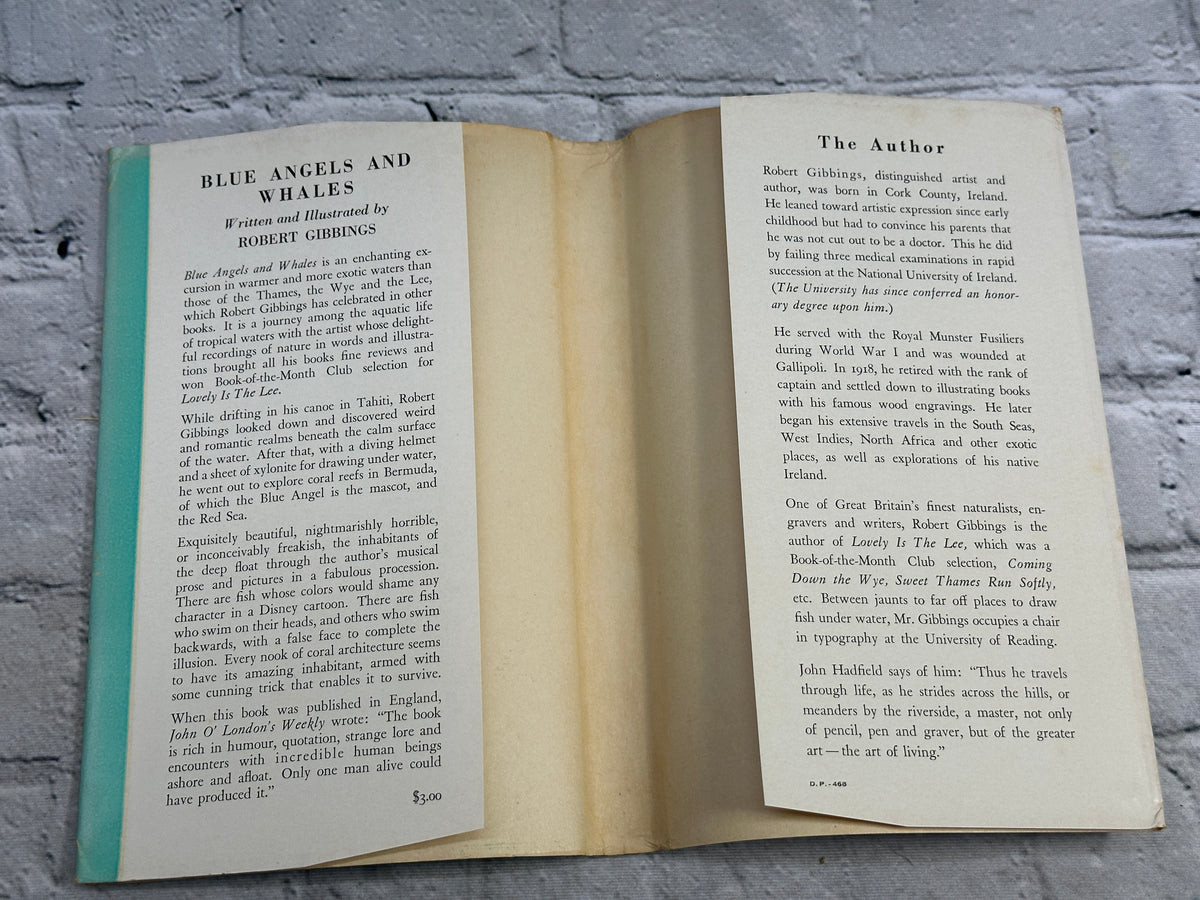 Blue Angels and Whales by Robert Gibbings, 1946 Dutton first edition hardcover - dust jacket flaps