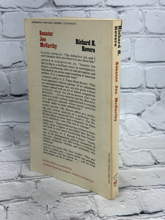 Senator Joe McCarthy by Richard H. Rovere, 1967 Meridian Books paperback - back cover and spine