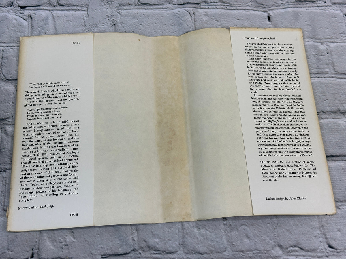 Kipling: The Glass, the Shadow and the Fire by Philip Mason, 1975 Harper & Row first US edition hardcover - inside of dust jacket flaps