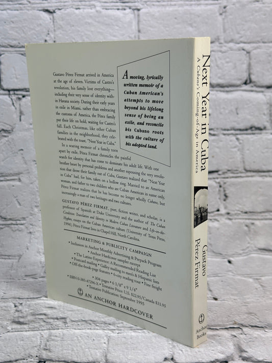 Next Year in Cuba by Gustavo Pérez Firmat, 1995 Anchor Books advance reading copy - rear cover and spine