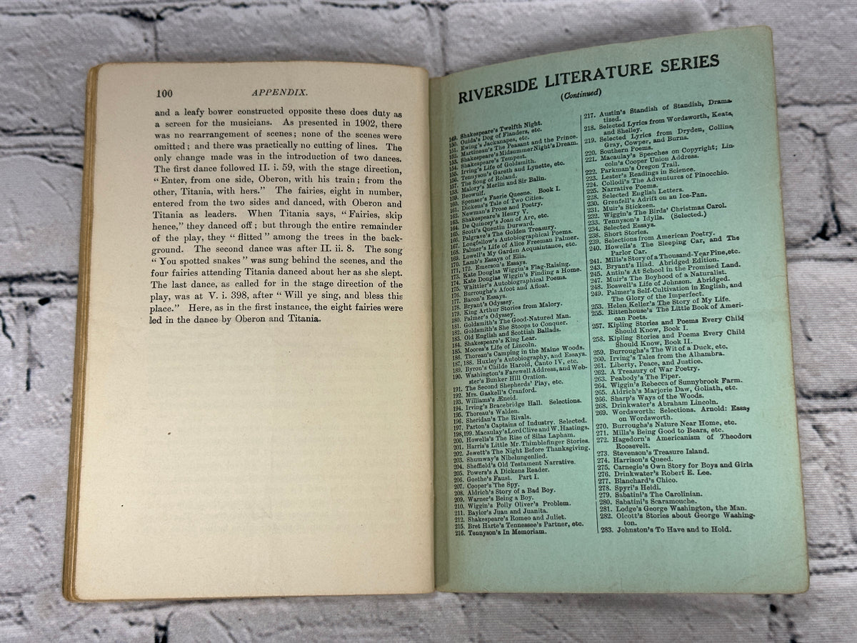 A Midsummer-Night's Dream by William Shakespeare, 1911 Riverside Literature Series paperback - series list inside back cover