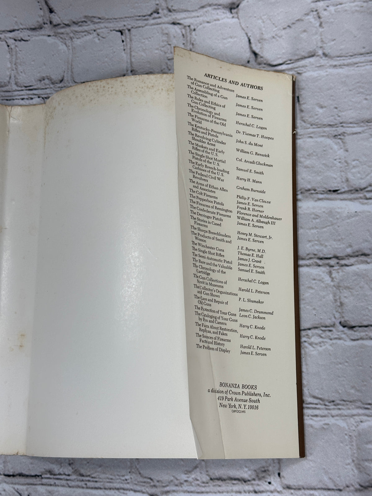 The Collecting of Guns edited by James E. Serven, Bonanza Books hardcover - rear dust jacket flap