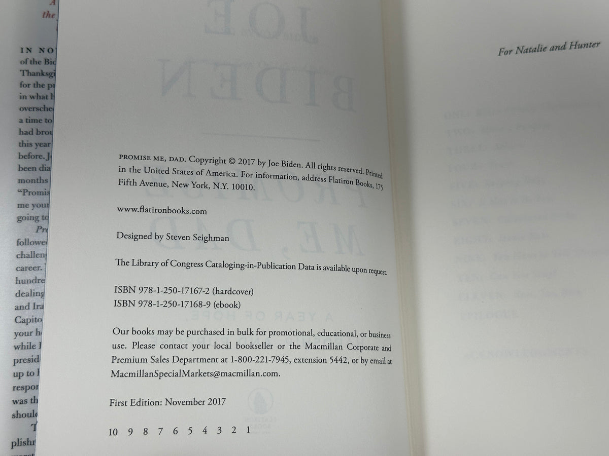 Promise Me, Dad by Joe Biden, 2017 Flatiron Books hardcover - copyright page, first edition