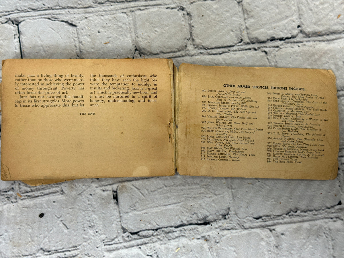 Jazz: From the Congo to the Metropolitan by Robert Goffin, 1944 Armed Services Edition paperback - last page and Armed Services Editions list