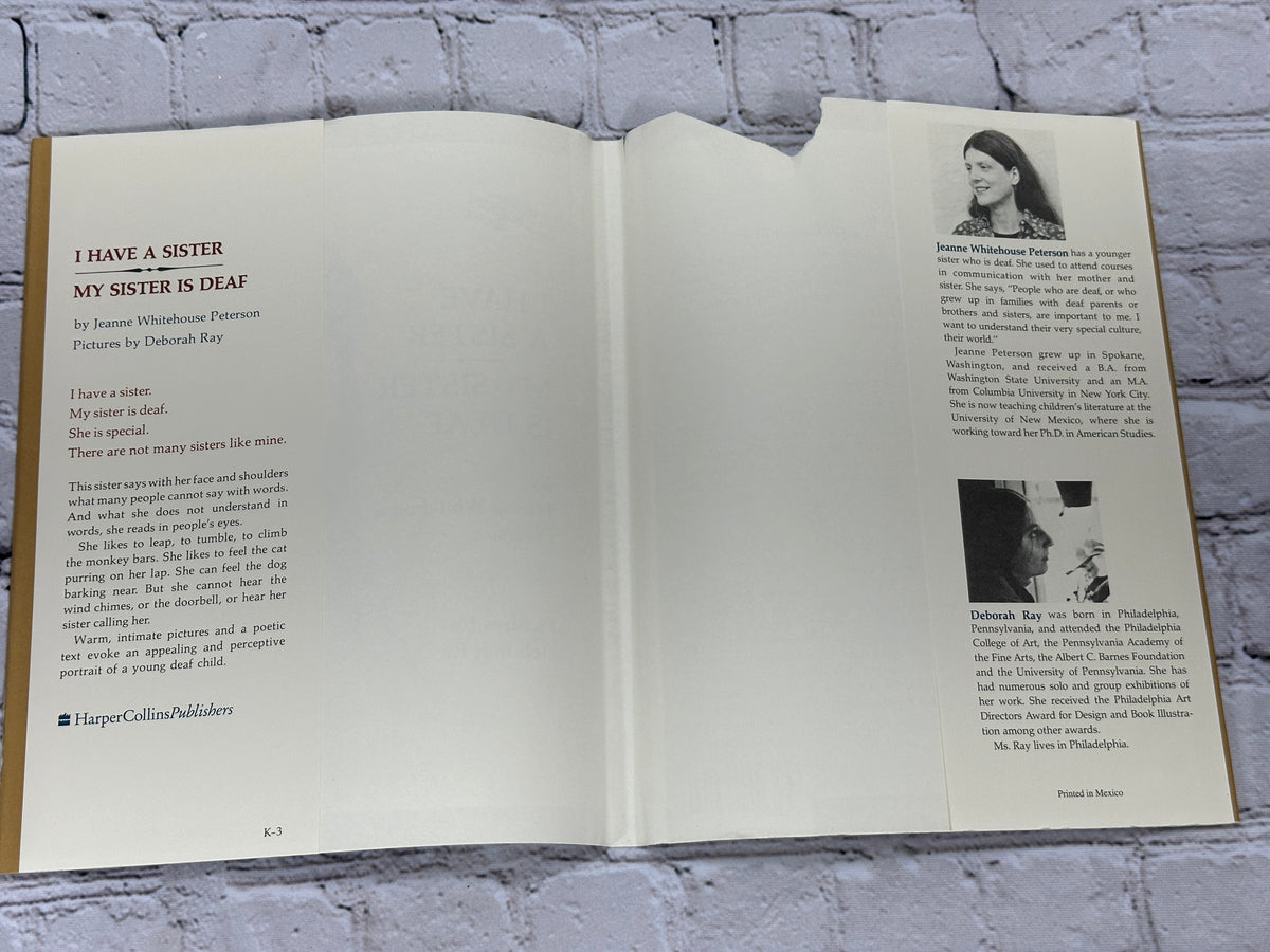 I Have a Sister, My Sister Is Deaf by Jeanne Whitehouse Peterson, HarperCollins hardcover - rear pages