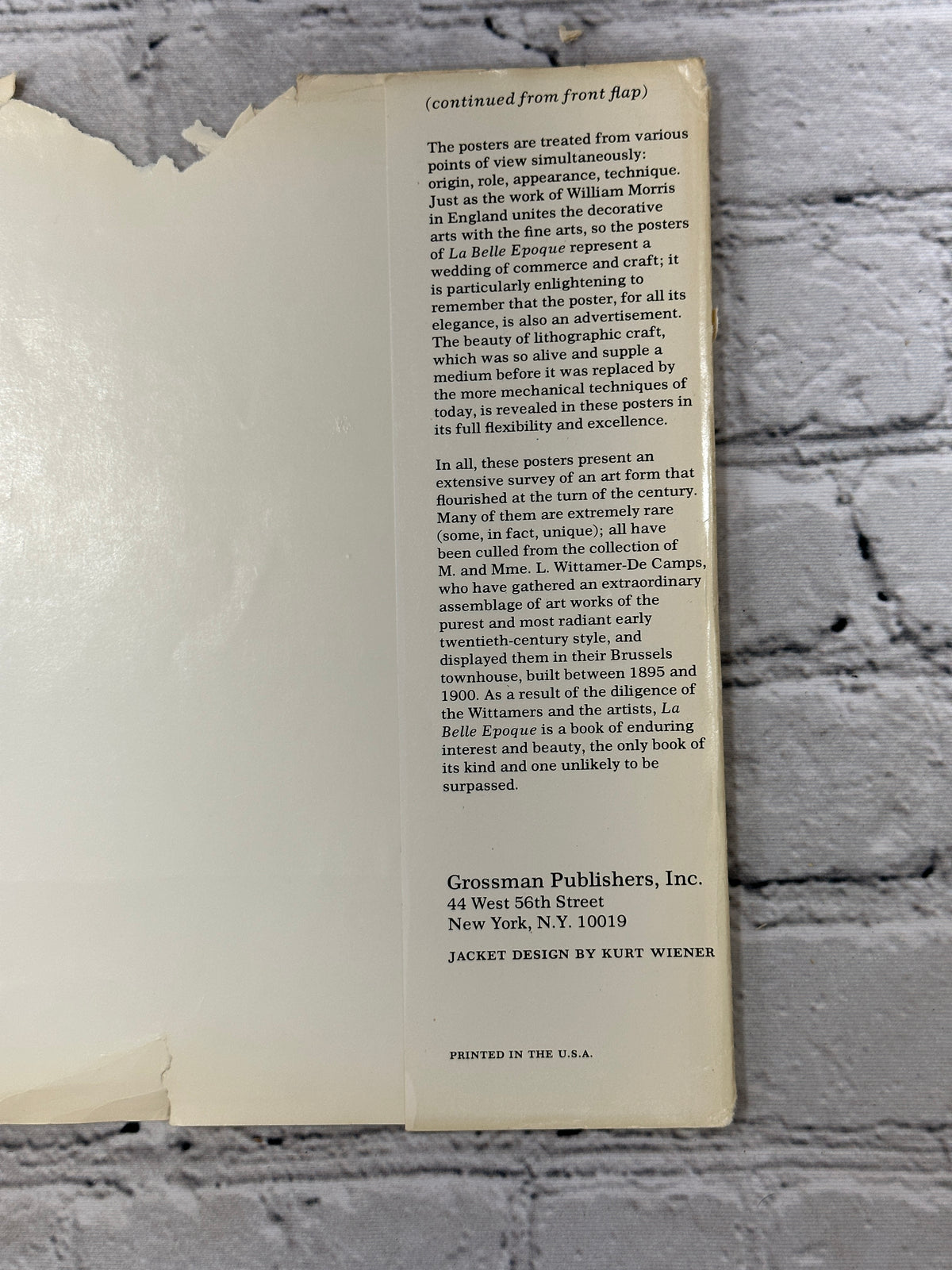 La Belle Epoque: Belgian Posters, Watercolors and Drawings, 1970 Grossman hardcover - dust jacket flap