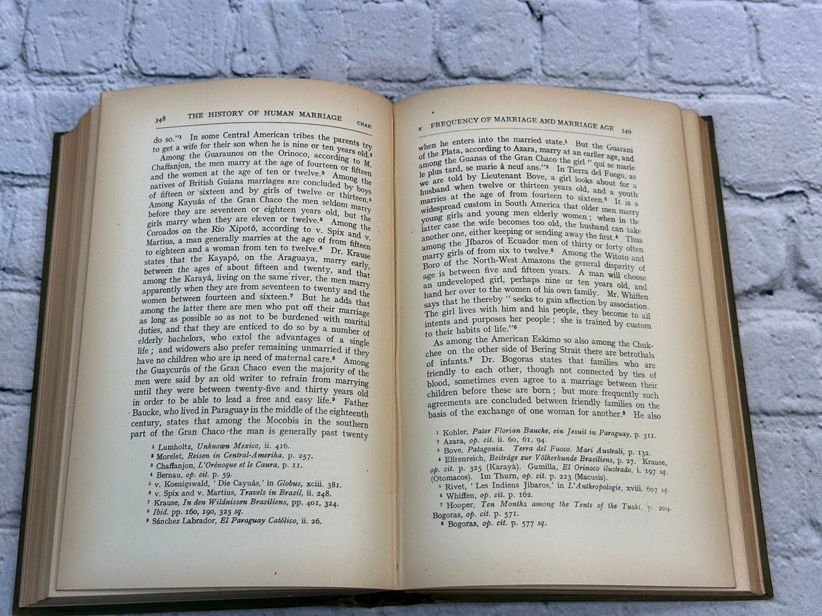 The History of Human Marriage Vol. I by Edward Westermarck, 1922 Allerton hardcover - text spread