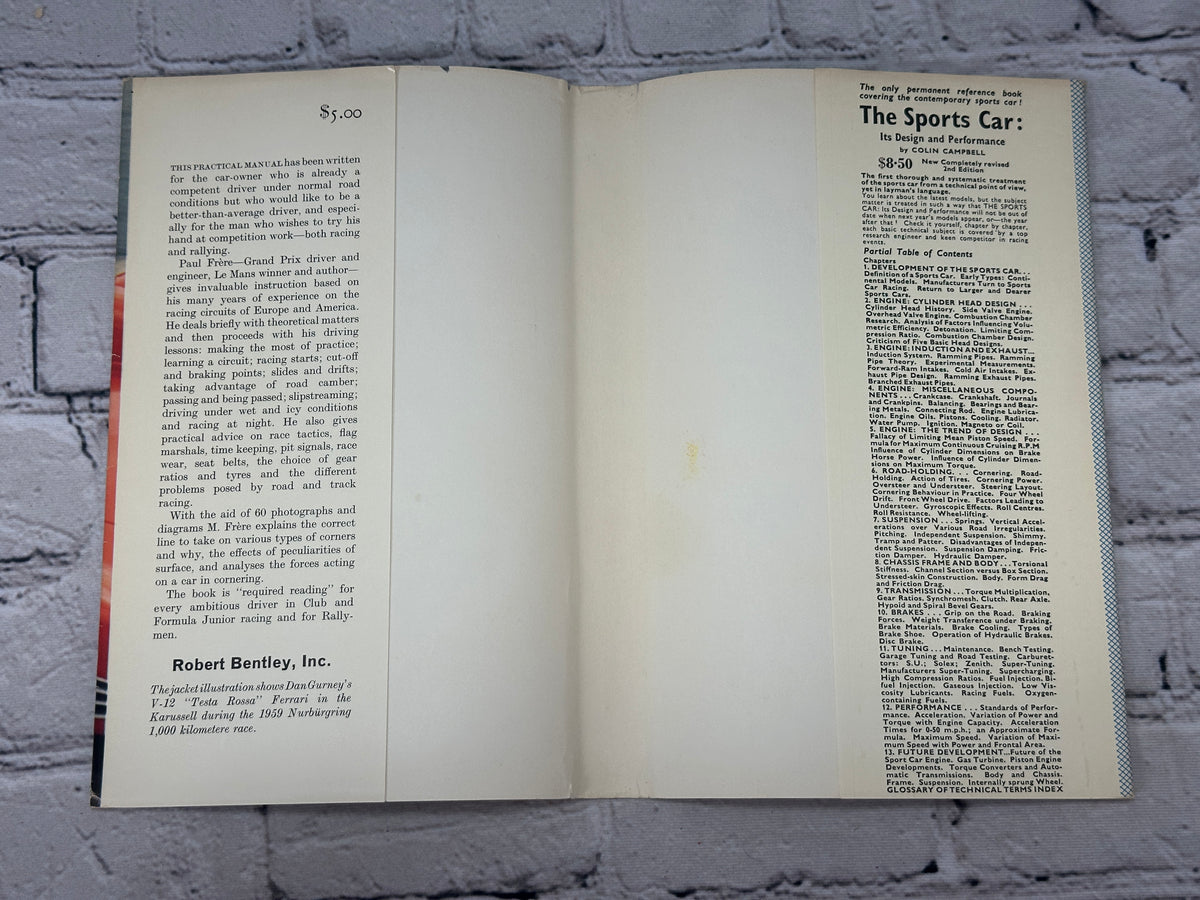Sports Car and Competition Driving by Paul Frere, 1963 Robert Bentley hardcover - dust jacket flaps