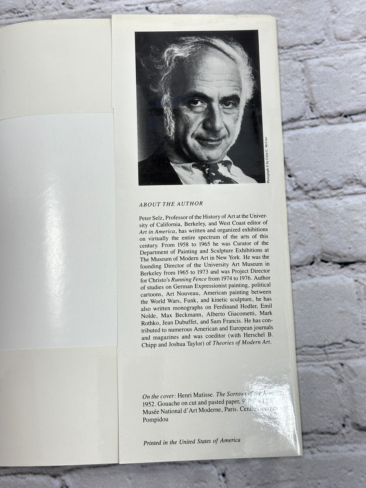 Art in Our Times: A Pictorial History 1890-1980 by Peter Selz, 1981 Harry N. Abrams hardcover - back dust jacket flap with author photo