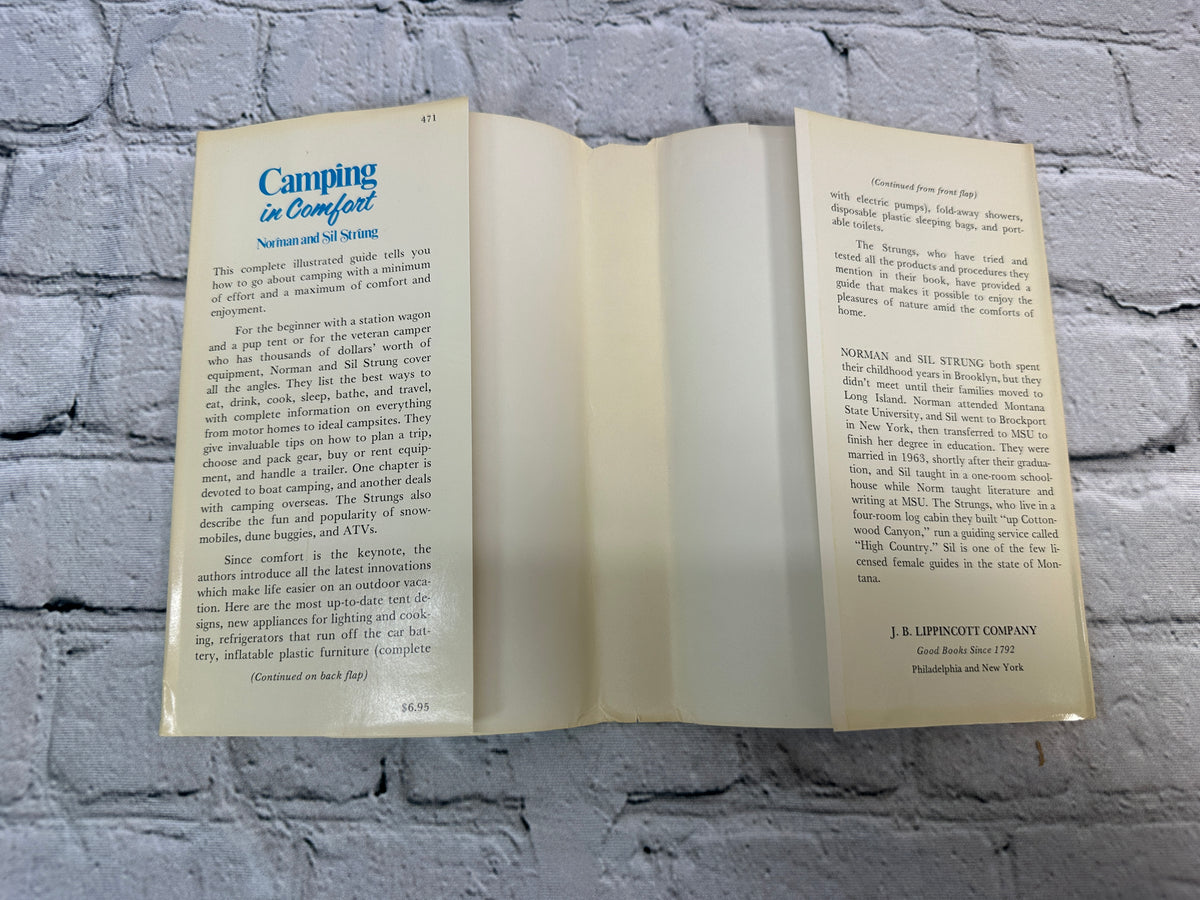 Camping in Comfort by Norman and Sil Strung, 1971 Lippincott first edition hardcover - dust jacket flaps