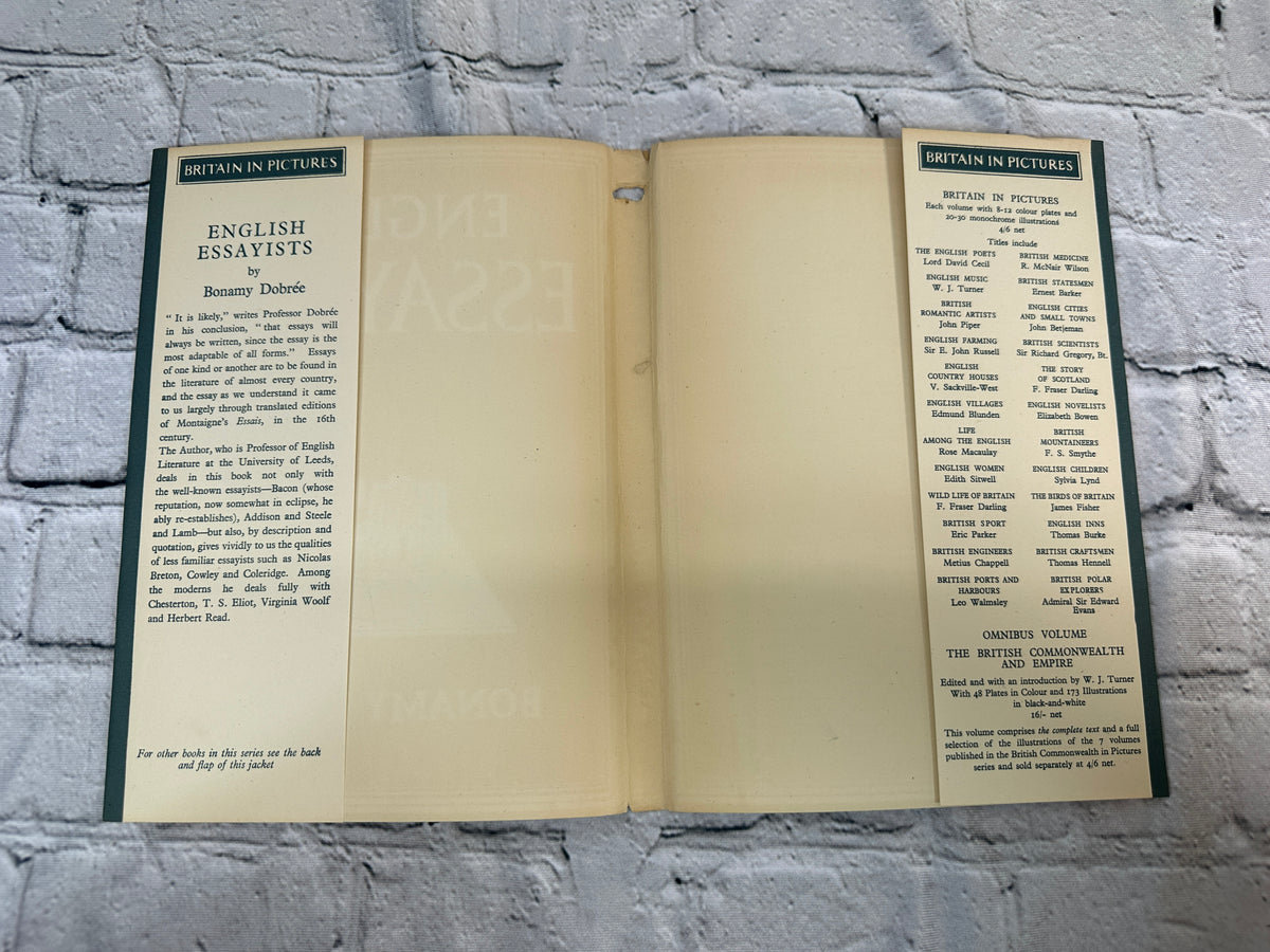 English Essayists by Bonamy Dobree, 1946 Collins Britain in Pictures hardcover - dust jacket flaps