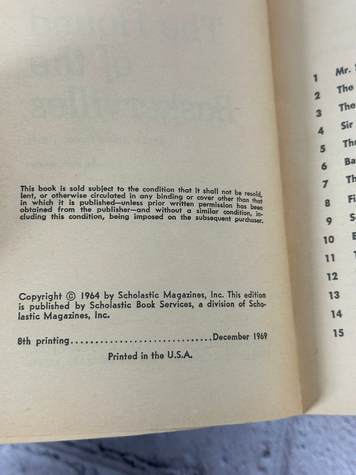 The Hound of the Baskervilles by Arthur Conan Doyle, 1969 Scholastic Book Services paperback - copyright page and contents