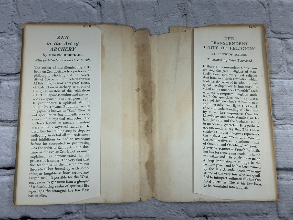 Zen in the Art of Archery by Eugen Herrigel, 1953 Pantheon Books hardcover - dust jacket flaps