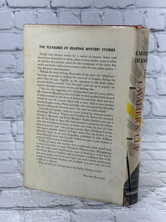 The Cavalier's Cup by Carter Dickson, 1953 William Morrow hardcover - rear of dust jacket and spine
