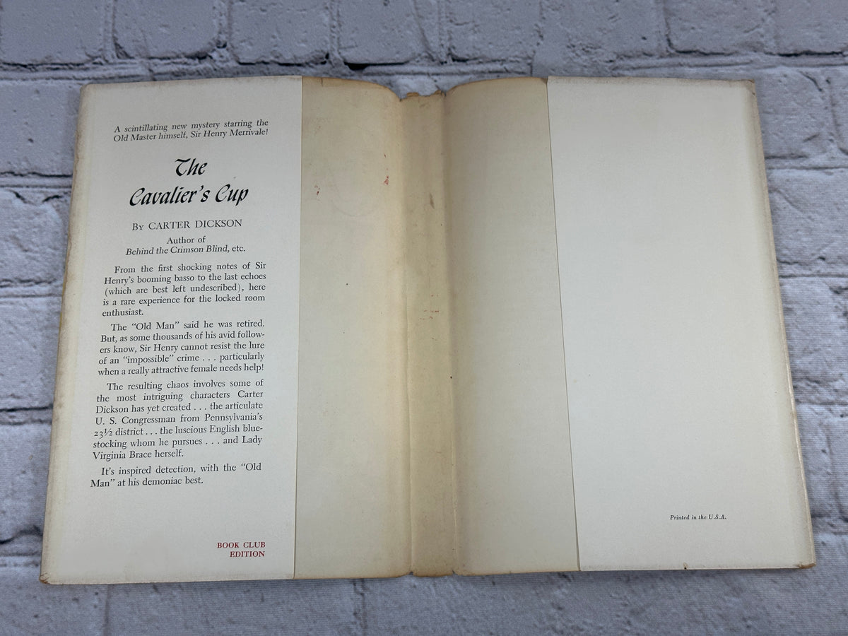 The Cavalier's Cup by Carter Dickson, 1953 William Morrow hardcover - dust jacket flaps