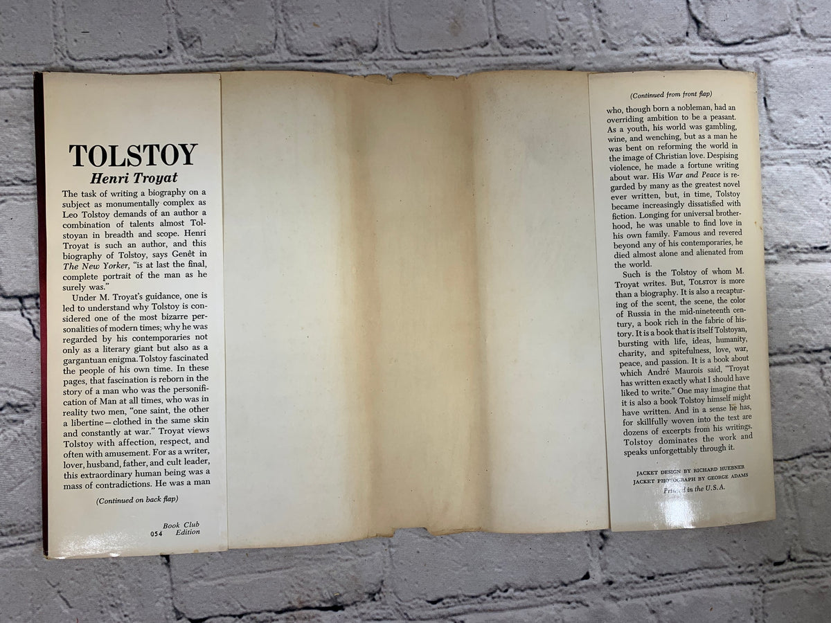 Tolstoy by Henri Troyat, 1967 Doubleday Book Club hardcover - inside of dust jacket flaps