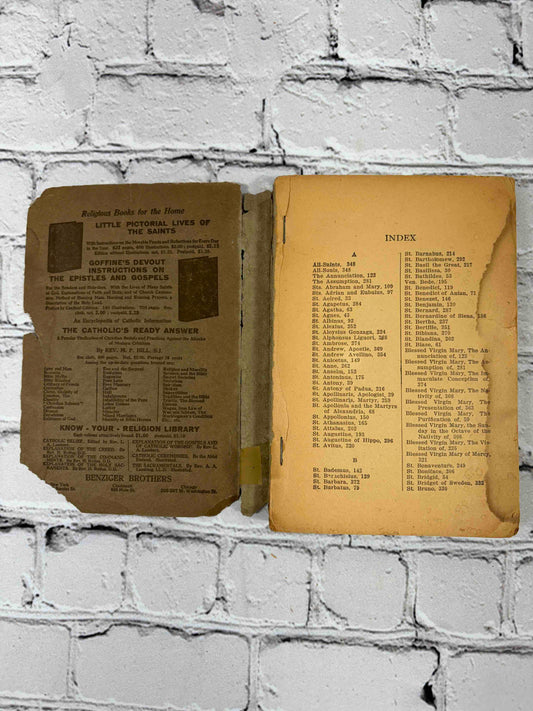 Lives of the Saints by Alban Butler, c. 1925 Benziger Brothers paperback - inside front cover advertisements and index