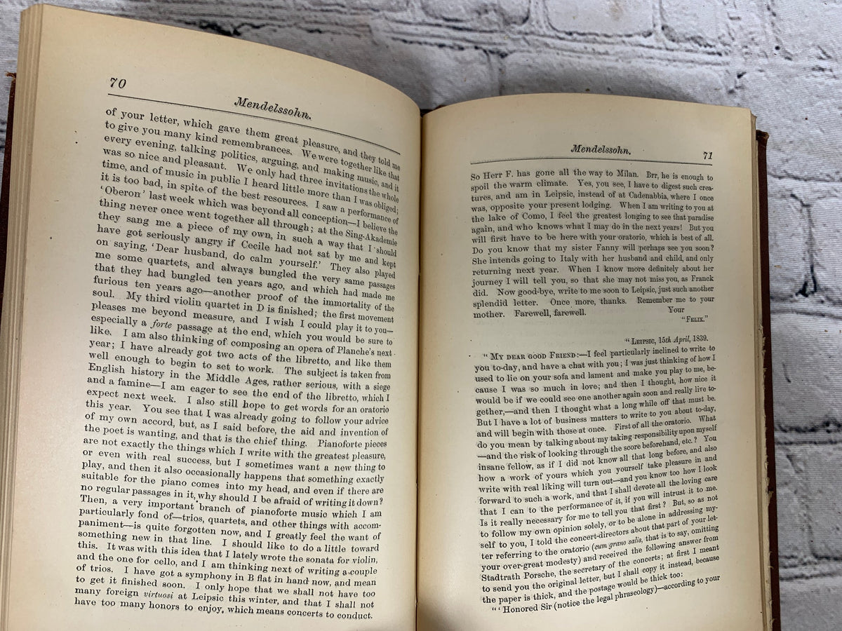 Mendelssohn: Recollections and Letters by Ferdinand Hiller, 1874 John Church hardcover - interior pages