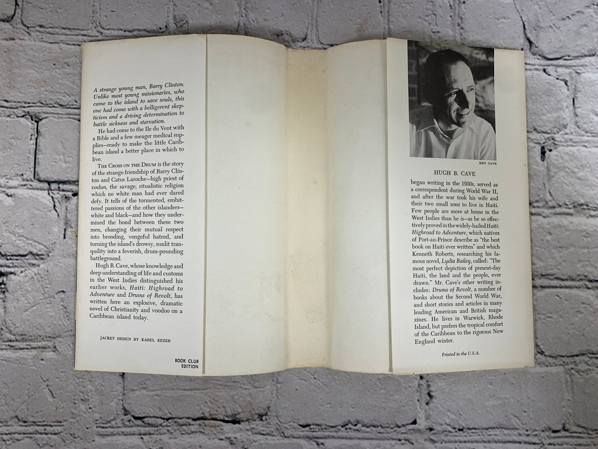 The Cross on the Drum by Hugh B. Cave, 1959 Doubleday Book Club hardcover - inside of dust jacket flaps