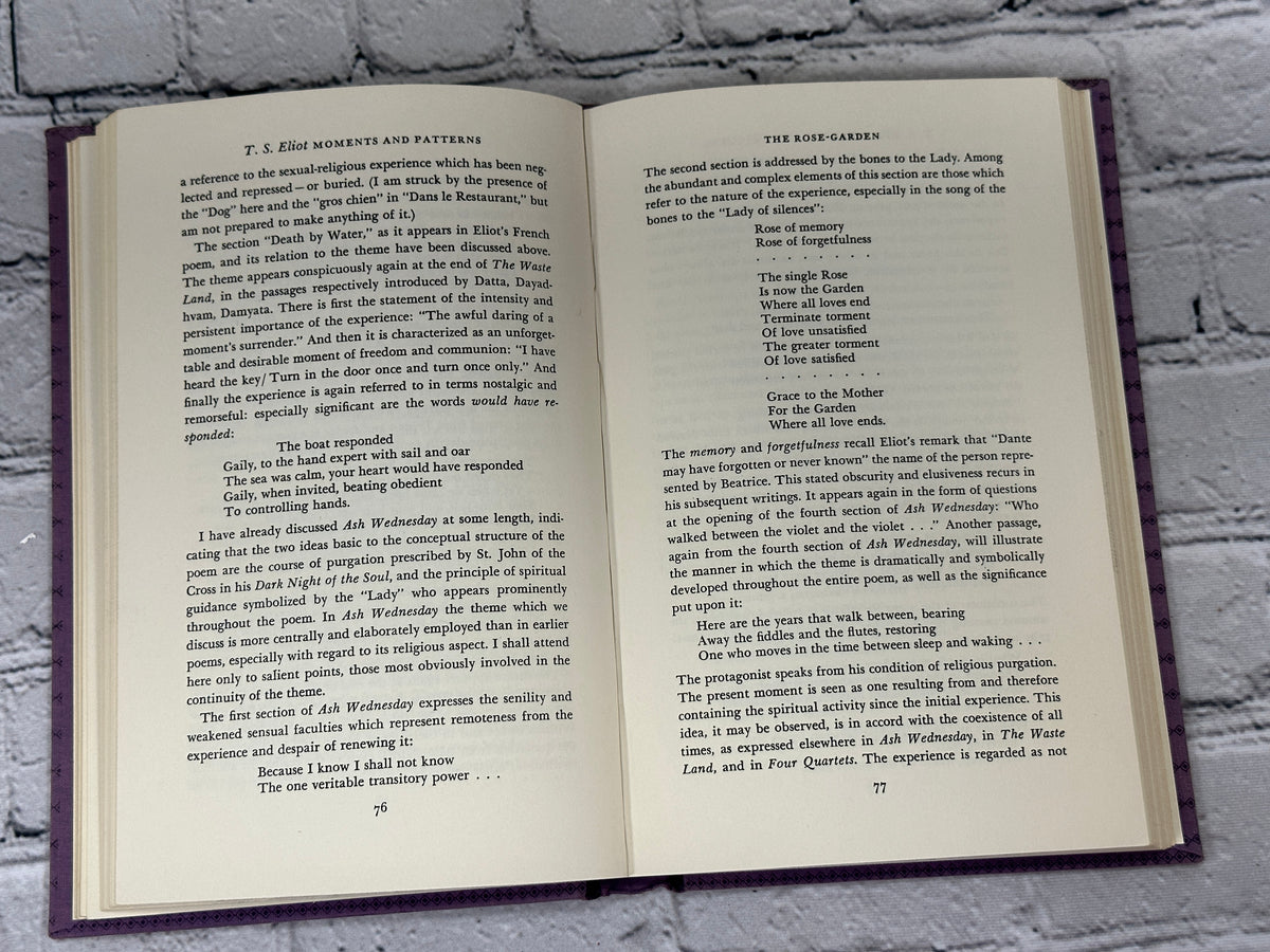 T. S. Eliot: Moments and Patterns by Leonard Unger, 1967 hardcover - text pages