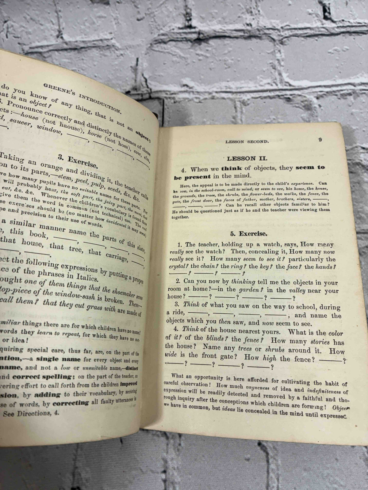 An Introduction to the Study of English Grammar by Samuel S. Greene, 1868 Cowperthwait hardcover - sample pages from Lesson II