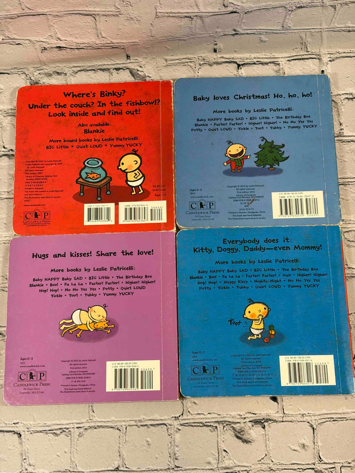 Leslie Patricelli board book lot of 12, Candlewick Press - back covers
