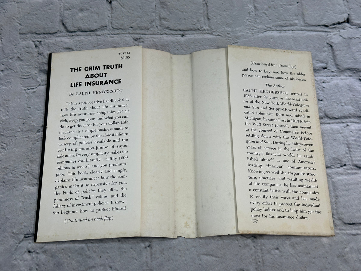 The Grim Truth About Life Insurance by Ralph Hendershot, 1957 Putnam hardcover - dust jacket flap