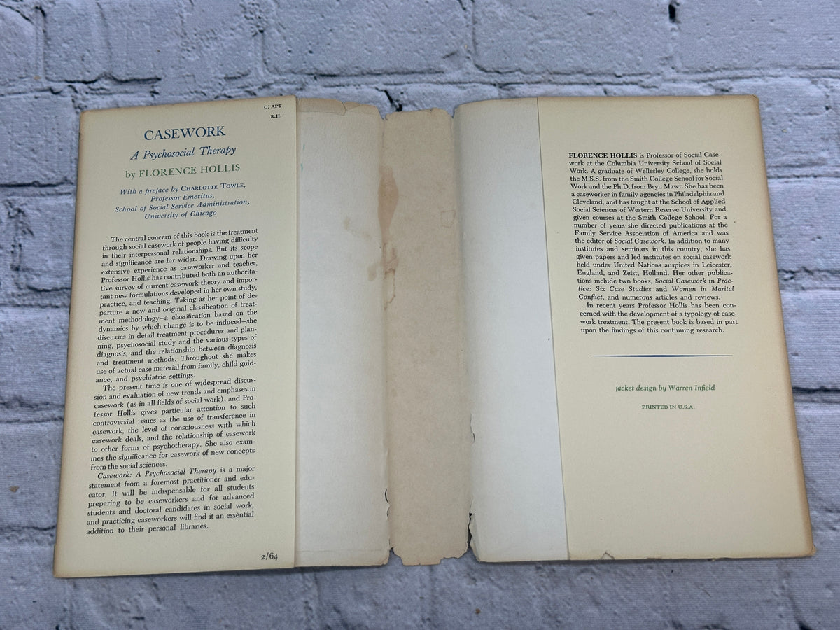 Casework: A Psychosocial Therapy by Florence Hollis, 1964 Random House hardcover - rear endpapers