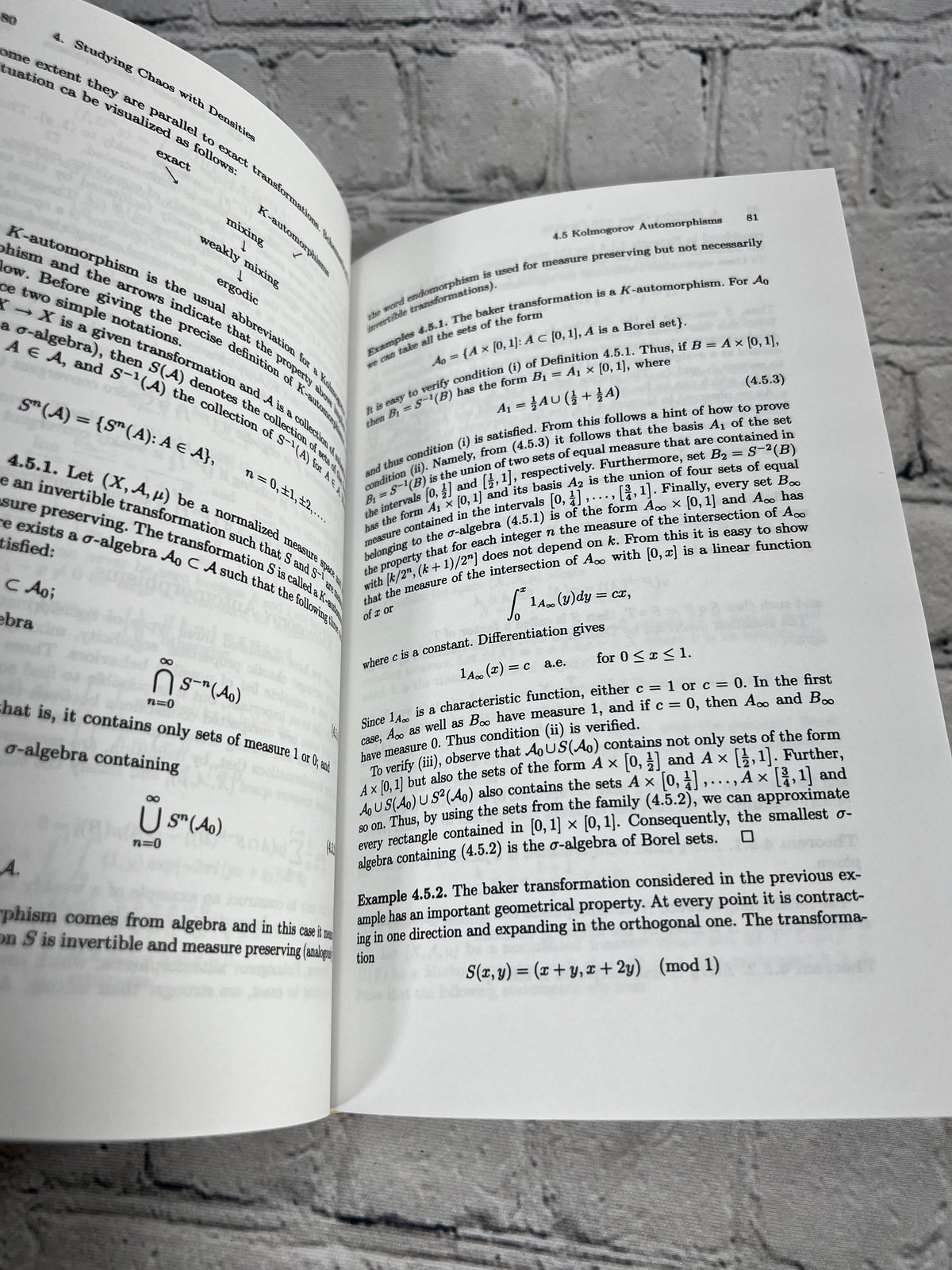Chaos, Fractals, and Noise by Andrzej Lasota and Michael C. Mackey, 1994 Springer second edition hardcover - interior pages, Kolmogorov automorphisms