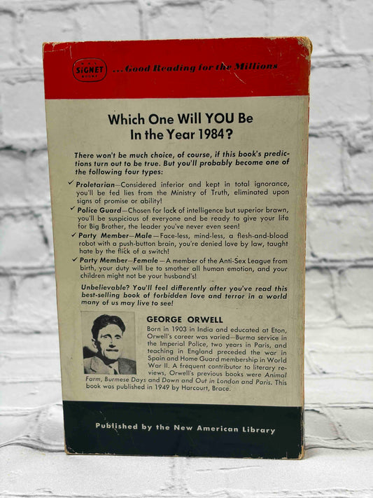 1984 by George Orwell, 1951 Signet 798 paperback - back cover