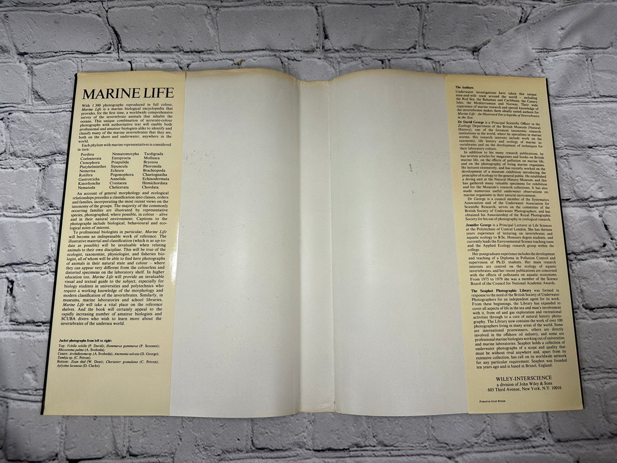 Marine Life: An Illustrated Encyclopedia of Invertebrates by J. David and Jennifer George, 1979 Wiley hardcover - dust jacket flaps