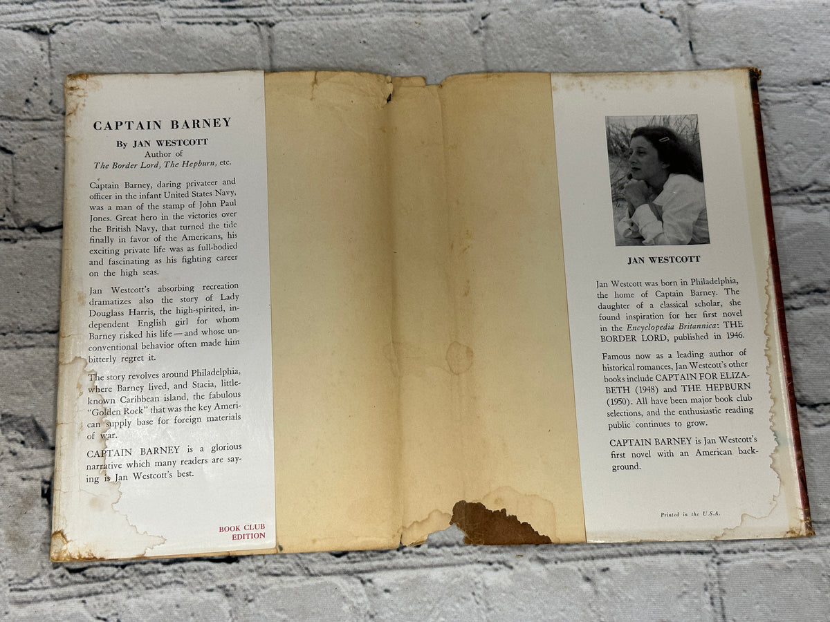 Captain Barney by Jan Westcott, 1951 Crown book club hardcover - inside of dust jacket with flaps