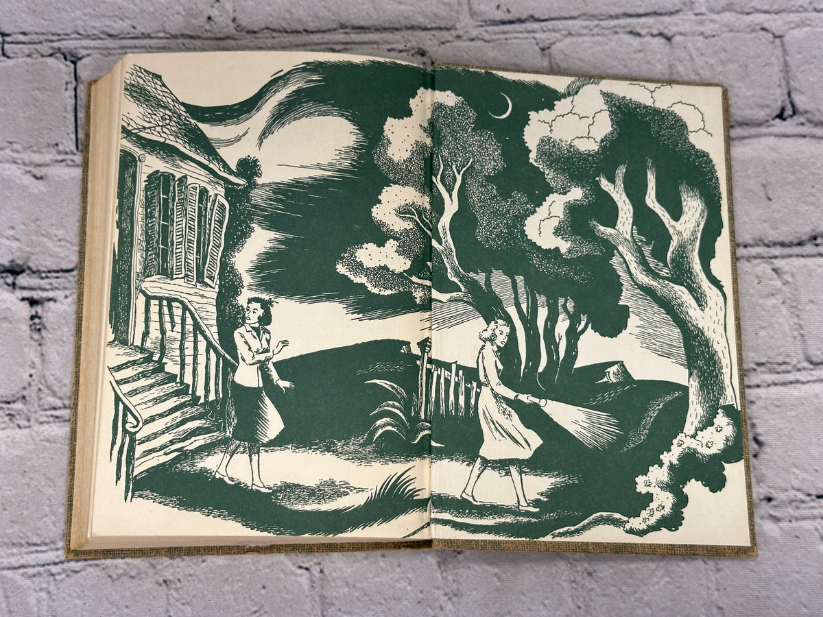 The Secret at Lone Tree Cottage by Carolyn Keene, Grosset & Dunlap tweed hardcover - rear pictorial endpapers