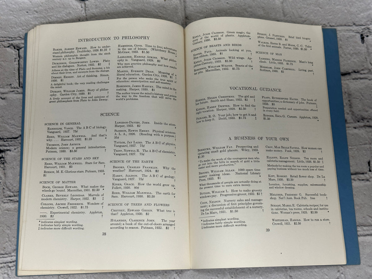 Books of General Interest for Today's Readers compiled by Doris Hoit, 1934 ALA paperback - sample list pages