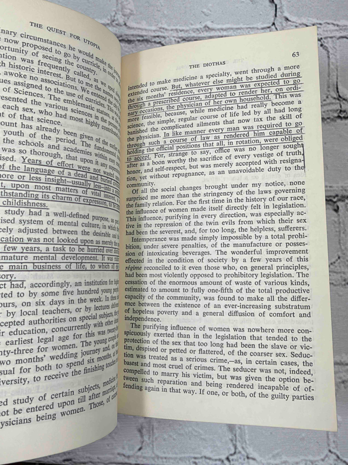 The Quest for Utopia by Glenn Negley and J. Max Patrick, 1962 Anchor Books Paperback - page with pencil underlining