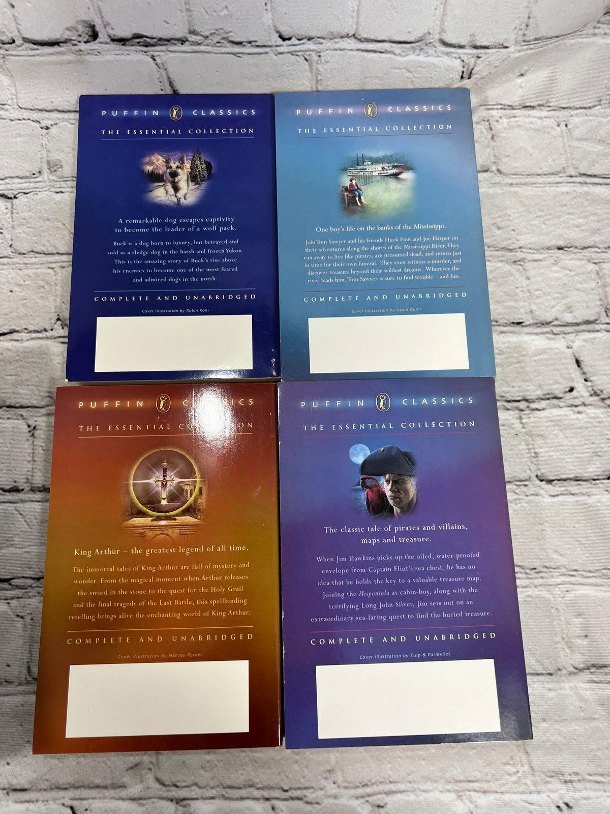 The Puffin Adventure Gift Set, Puffin Classics paperbacks with slipcase - back covers of the four books