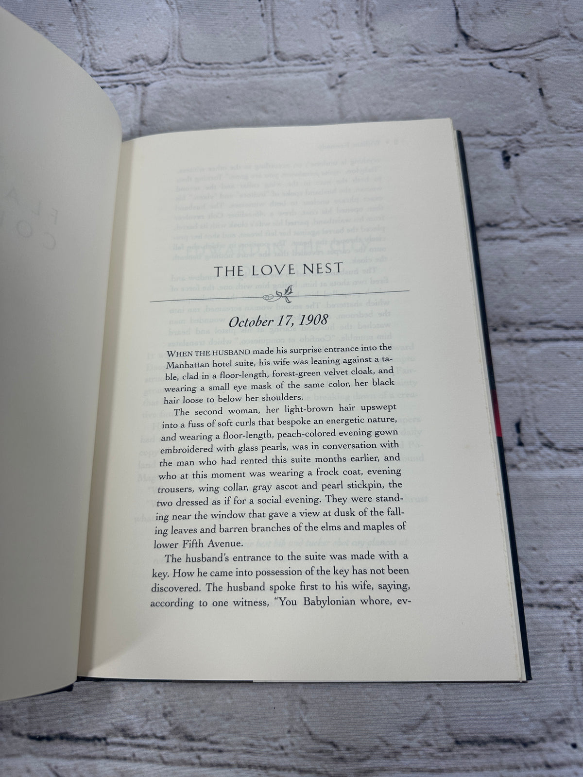 The Flaming Corsage by William Kennedy, 1996 Viking first edition hardcover - first page of text, The Love Nest, October 17, 1908