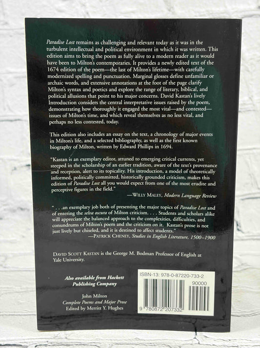 Paradise Lost by John Milton, 2015 Hackett Publishing Company paperback - back cover
