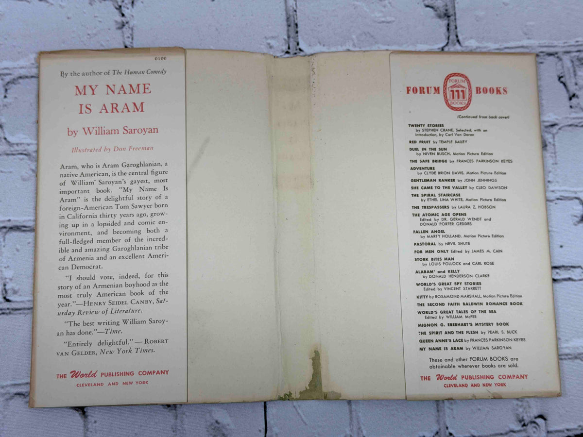 My Name Is Aram by William Saroyan, 1946 World Publishing Company hardcover - dust jacket flaps