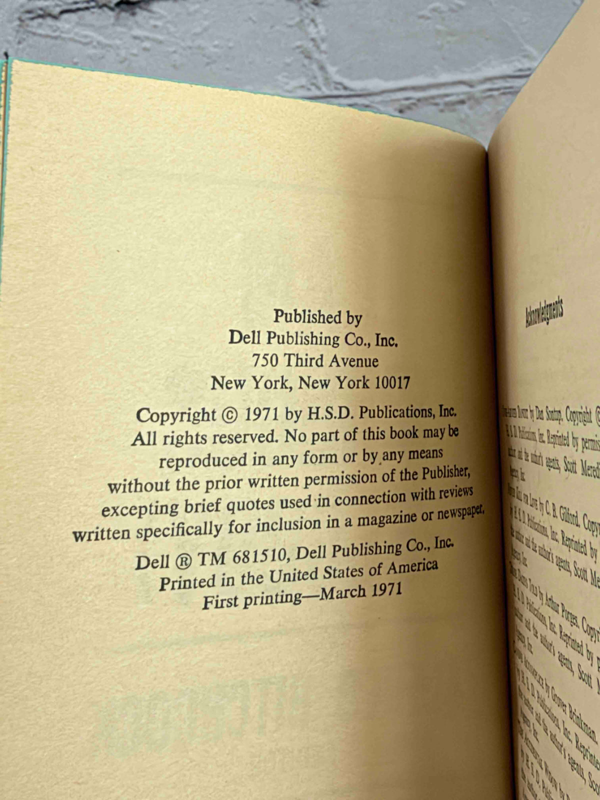 Alfred Hitchcock Presents: I Am Curious (Bloody), 1971 Dell paperback - copyright page