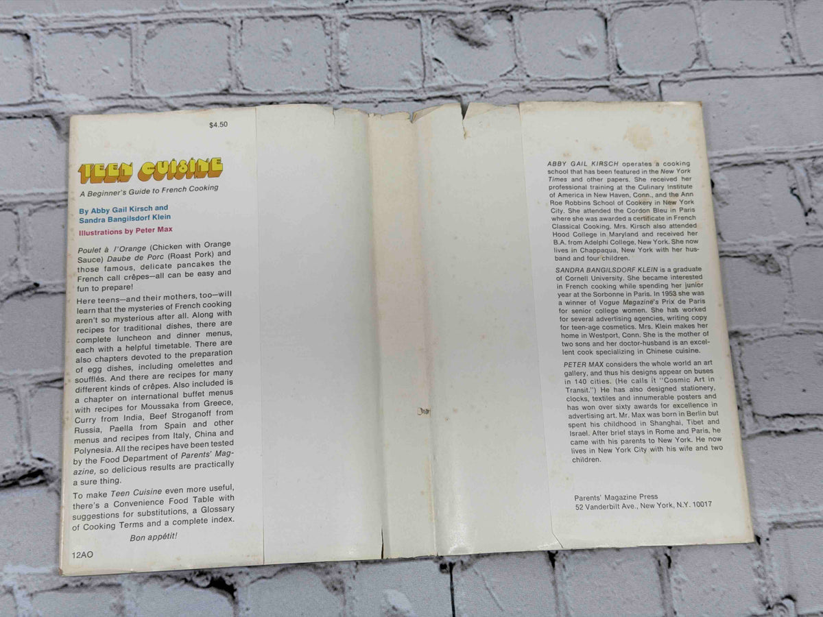 Teen Cuisine by Abby Gail Kirsch, 1969 Parents' Magazine Press hardcover - dust jacket flaps