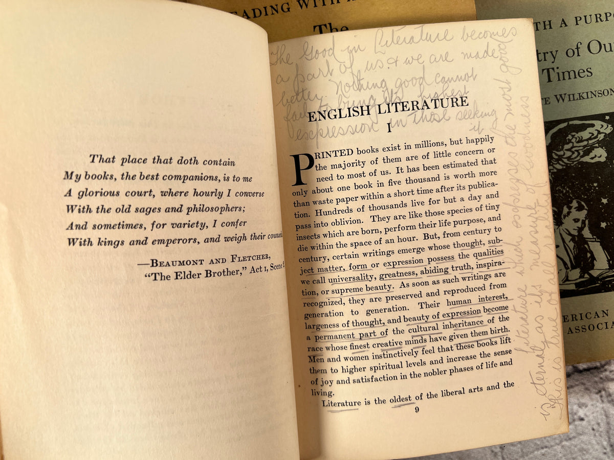 Reading with a Purpose 20 booklet lot, American Library Association 1925-1926 - handwritten notes on page 9 of English Literature