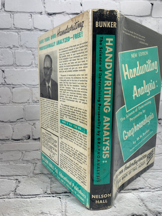 Handwriting Analysis by M. N. Bunker, 1968 Nelson-Hall hardcover - dust jacket rear panel and spine
