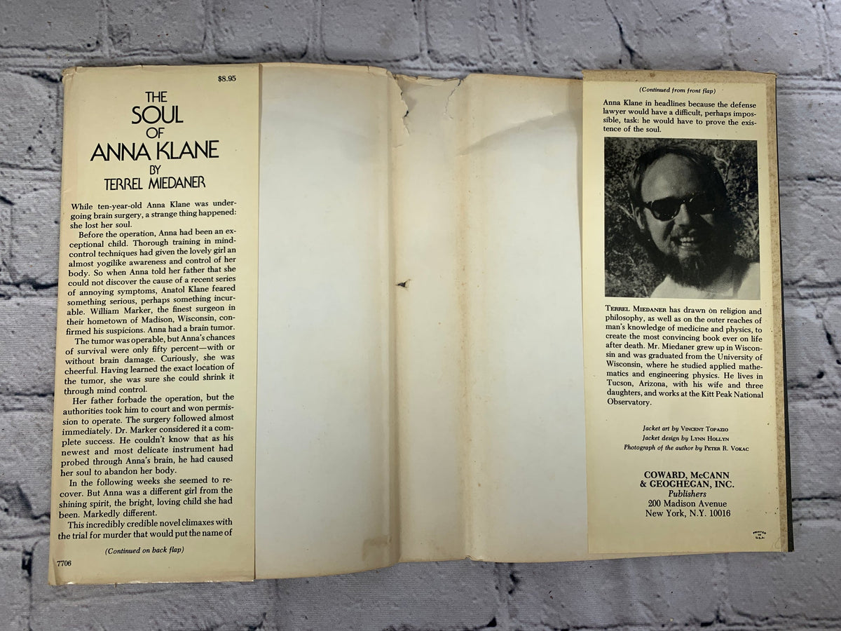 The Soul of Anna Klane by Terrel Miedaner, 1977 Coward McCann hardcover - dust jacket flaps with author photo