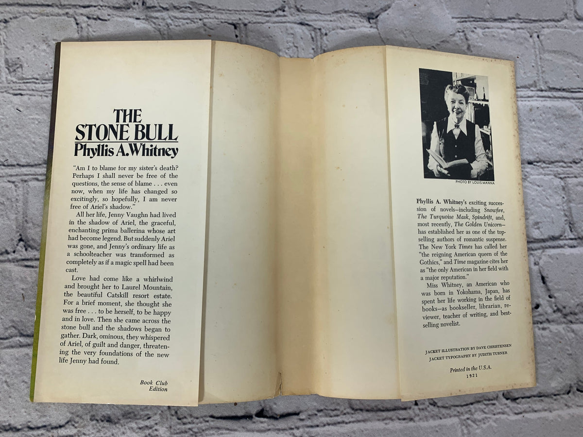 The Stone Bull by Phyllis A. Whitney, 1977 Doubleday hardcover - dust jacket flaps with author photo